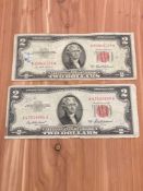 (2) $2 1953 A Red Seal Notes