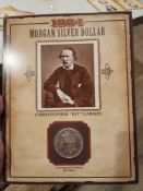 1884 Uncirculated Morgan Dollar with Kit Carson Stamp and Facts