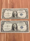 (2) $1 1935 G Silver Certificates