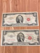 (2) $2 1953 B Red Seal Note & 1963 Red Seal Note