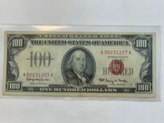 1966 $100 Red seal note (very fine)