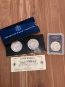 Eisenhower Dollar Collection Two 1776-1976 Dollars & 1977 Authenticated Brilliant Uncirculated