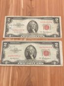 (2) 1953A $2 Red Seal Notes