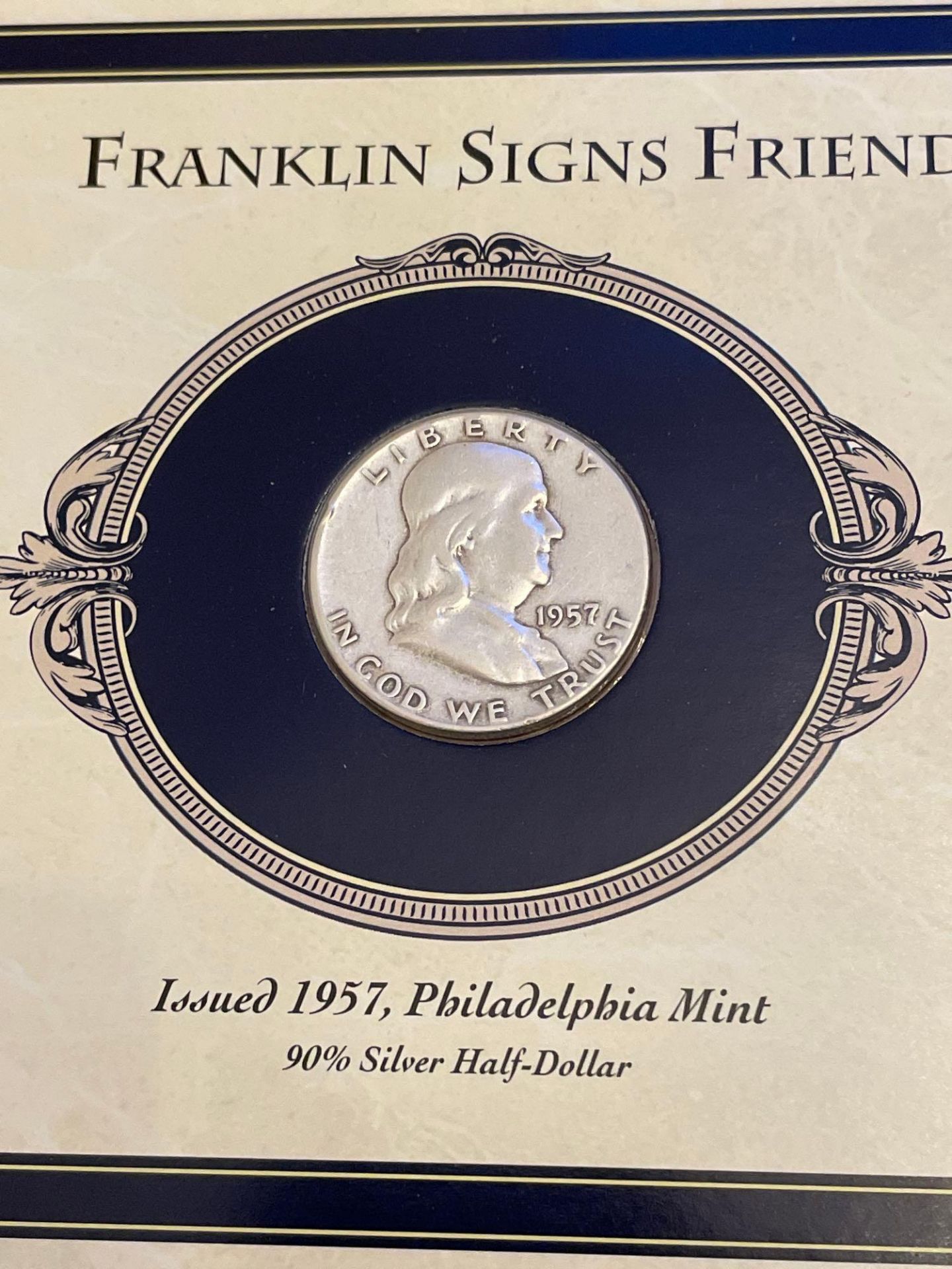 1951 Franklin Silver Half-Dollar with U.S. French Alliance Stamp - Image 2 of 5