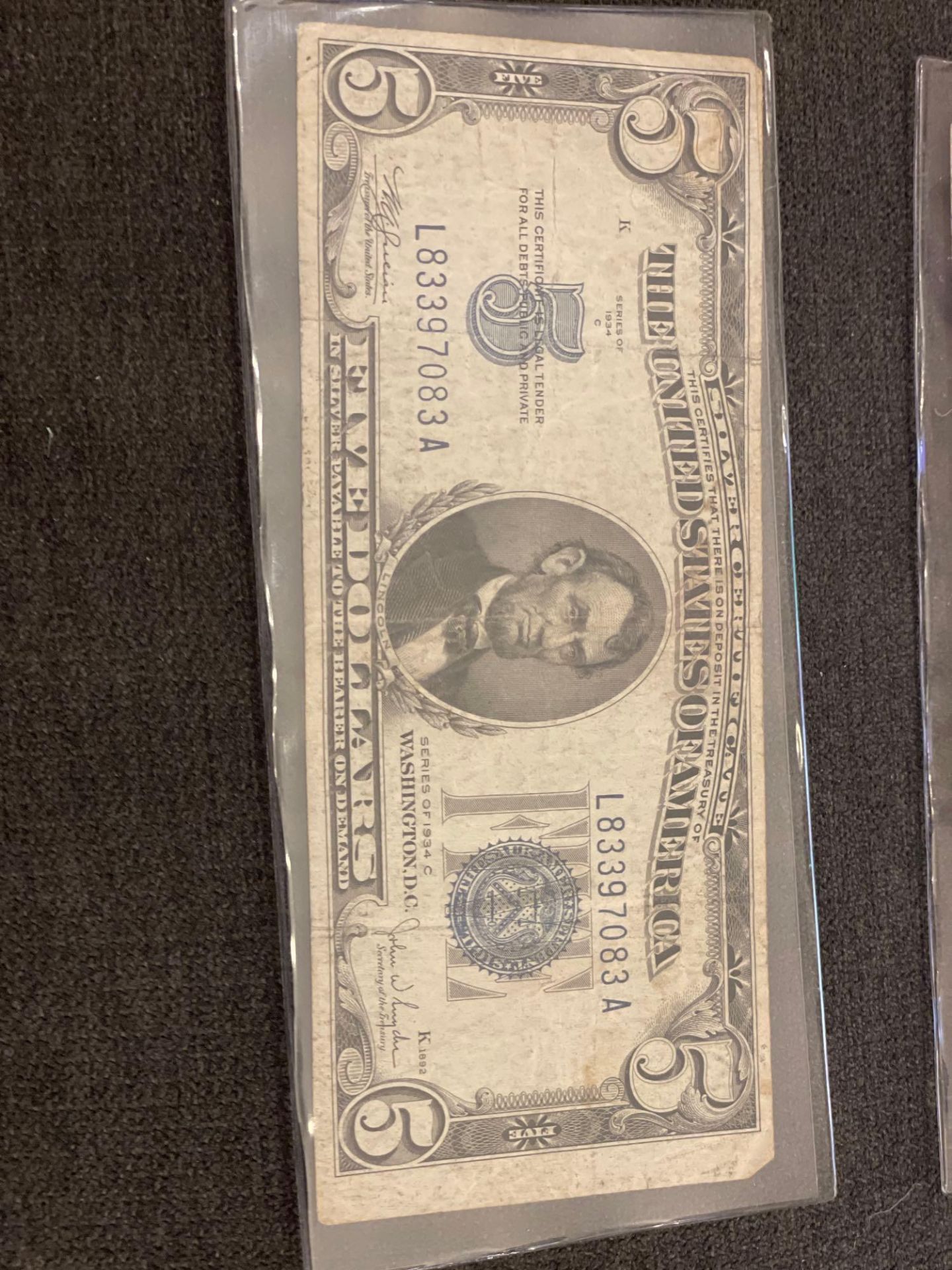(2) 1934 C $5 Silver Certificates - Image 2 of 5