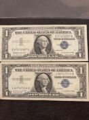 (2) 1957 $1 Silver Certificates