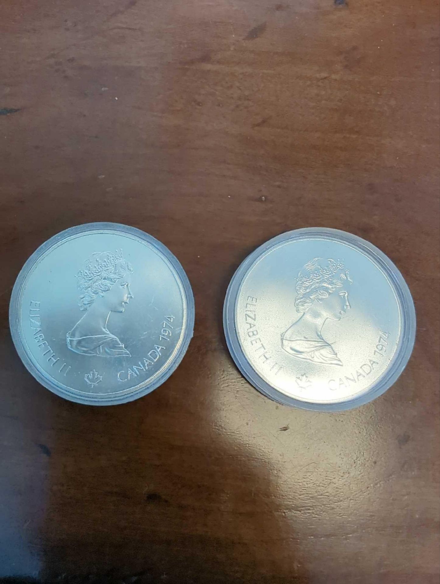 2 1975 Queen Elizabeth Olympics Silver 5 dollar coins