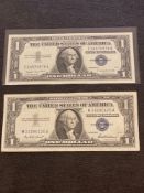 (2) 1957 $1 Silver Certificates (very fine)