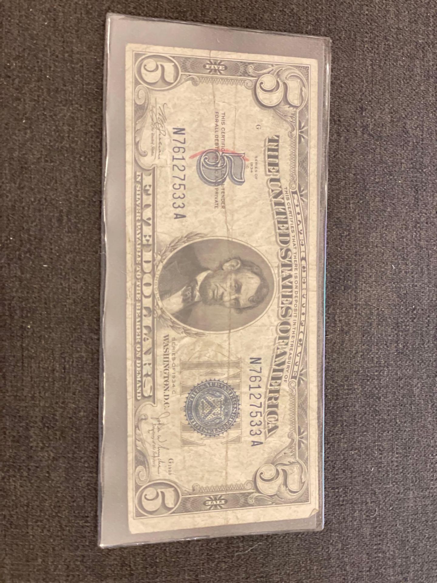 (2) 1934 C $5 Silver Certificates - Image 5 of 5