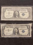 (2) 1957 A&B $1 Silver Certificate STAR Notes (very fine)