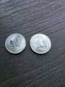 2 Canadian Maple Leaf Silver Coins