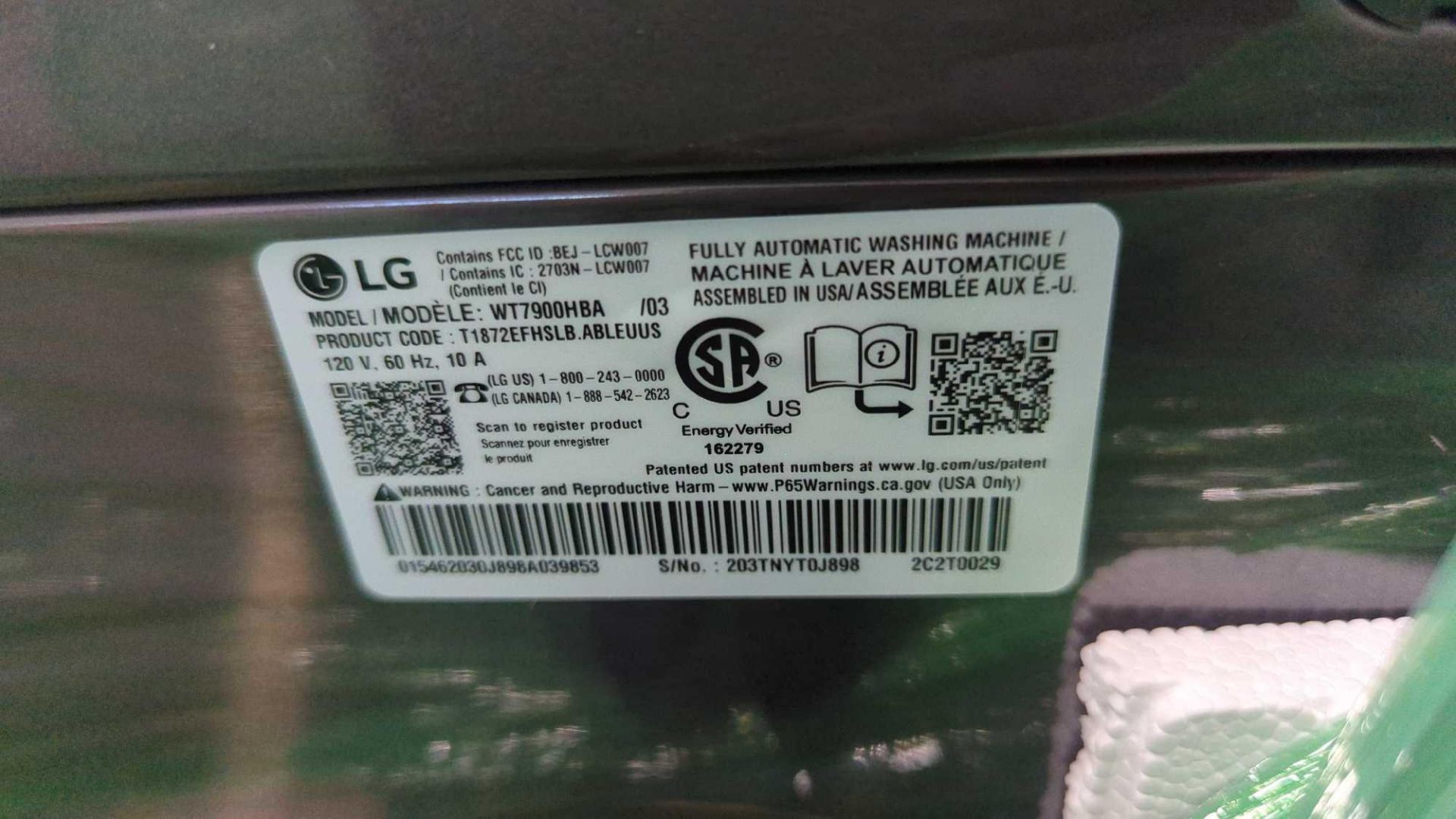 LG top load washer - Image 3 of 4