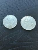 2 Canadian Maple leaf silver coins