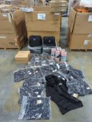 Boxes of Matador Nano dry Packable Towels, The North Face Jackets, and more