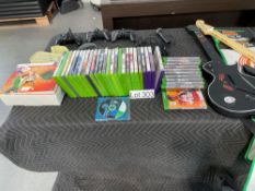 Gaming: Playstation controllers, Konami pad, guitar hero, Xbox games