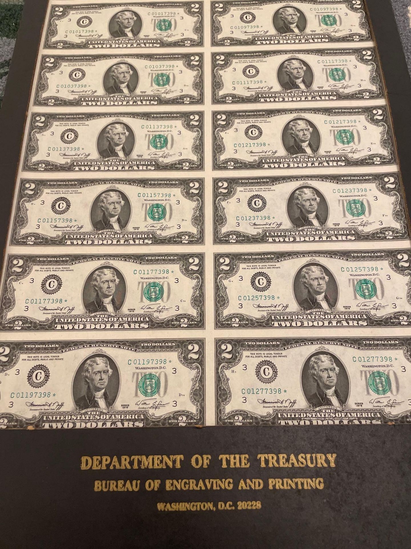 Uncut Sheet $2 Two Dollar Star Notes 1976 Series 16-Count - Image 2 of 6