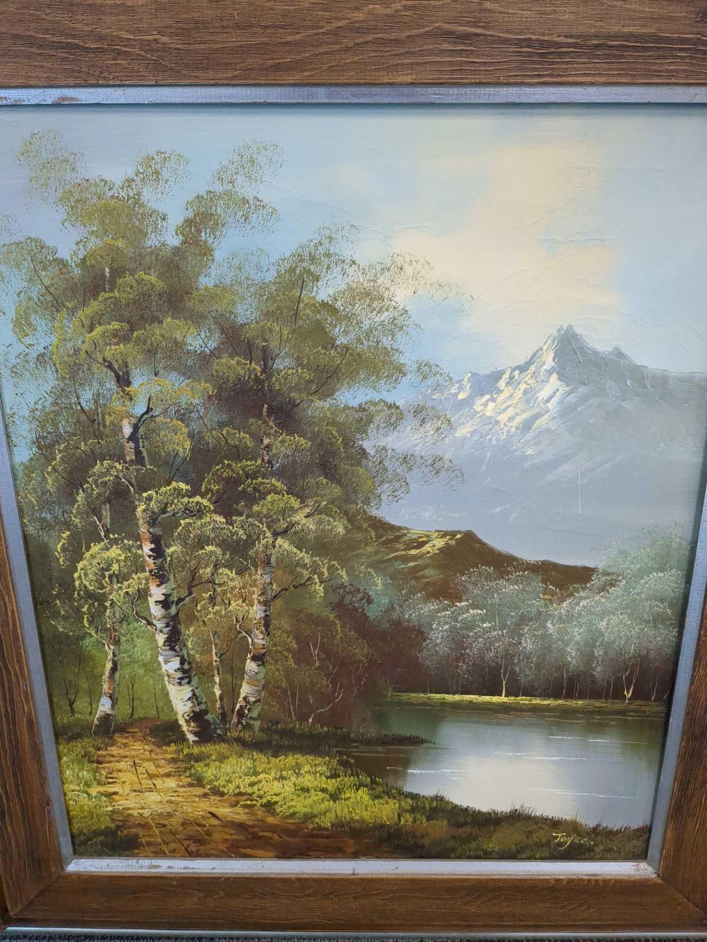 Art: Framed Oil on canvas River Mountain Scene by Joyce - Image 2 of 4