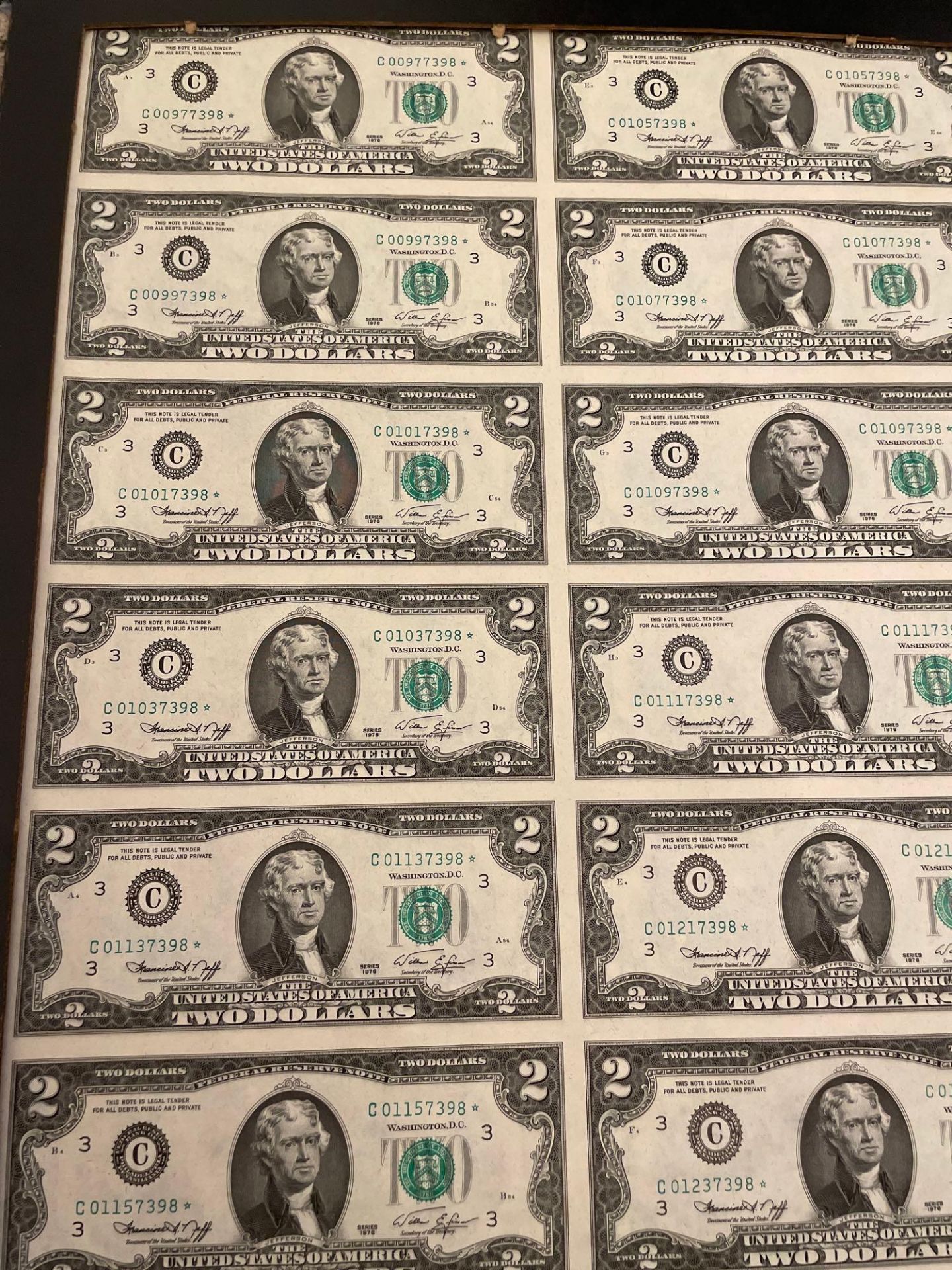 Uncut Sheet $2 Two Dollar Star Notes 1976 Series 16-Count - Image 4 of 6