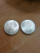 2 Queen Elizabeth Canadian Olympic 5 Dollar Silver Coins