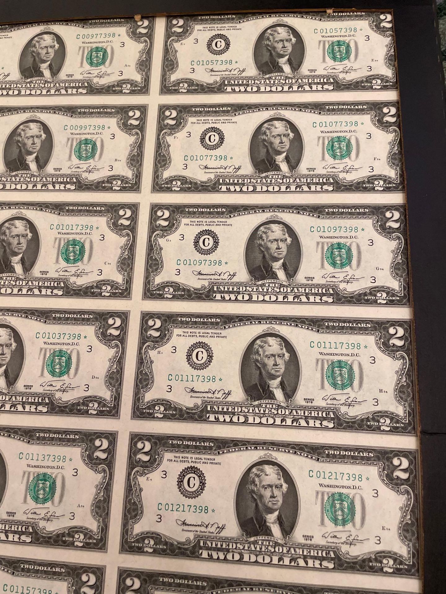 Uncut Sheet $2 Two Dollar Star Notes 1976 Series 16-Count - Image 5 of 6