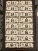Uncut Sheet $2 Two Dollar Star Notes 1976 Series 16-Count