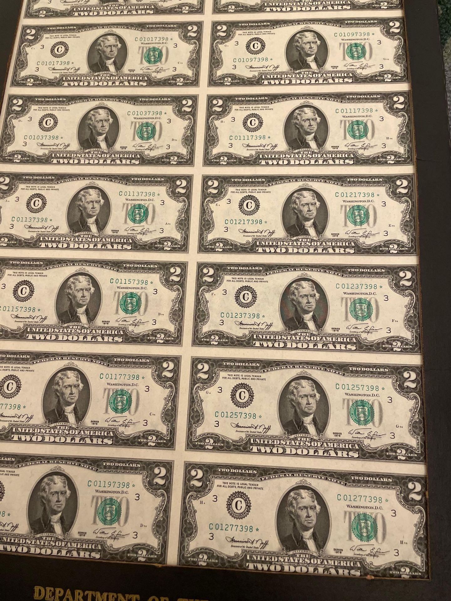 Uncut Sheet $2 Two Dollar Star Notes 1976 Series 16-Count - Image 6 of 6