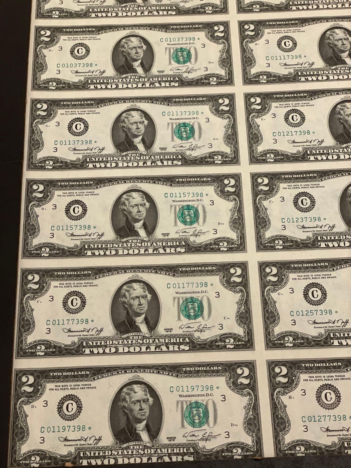 Uncut Sheet $2 Two Dollar Star Notes 1976 Series 16-Count - Image 3 of 6