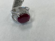 18. karat ruby and diamond ring six carat ruby stamped Oscar Friedman