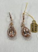 14 karat rose gold diamond and morganite pair of earrings