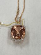 14K Rose Gold 30.89 CTW Morganite Beryl & .74CTW Diamond Pendant w/gold chain