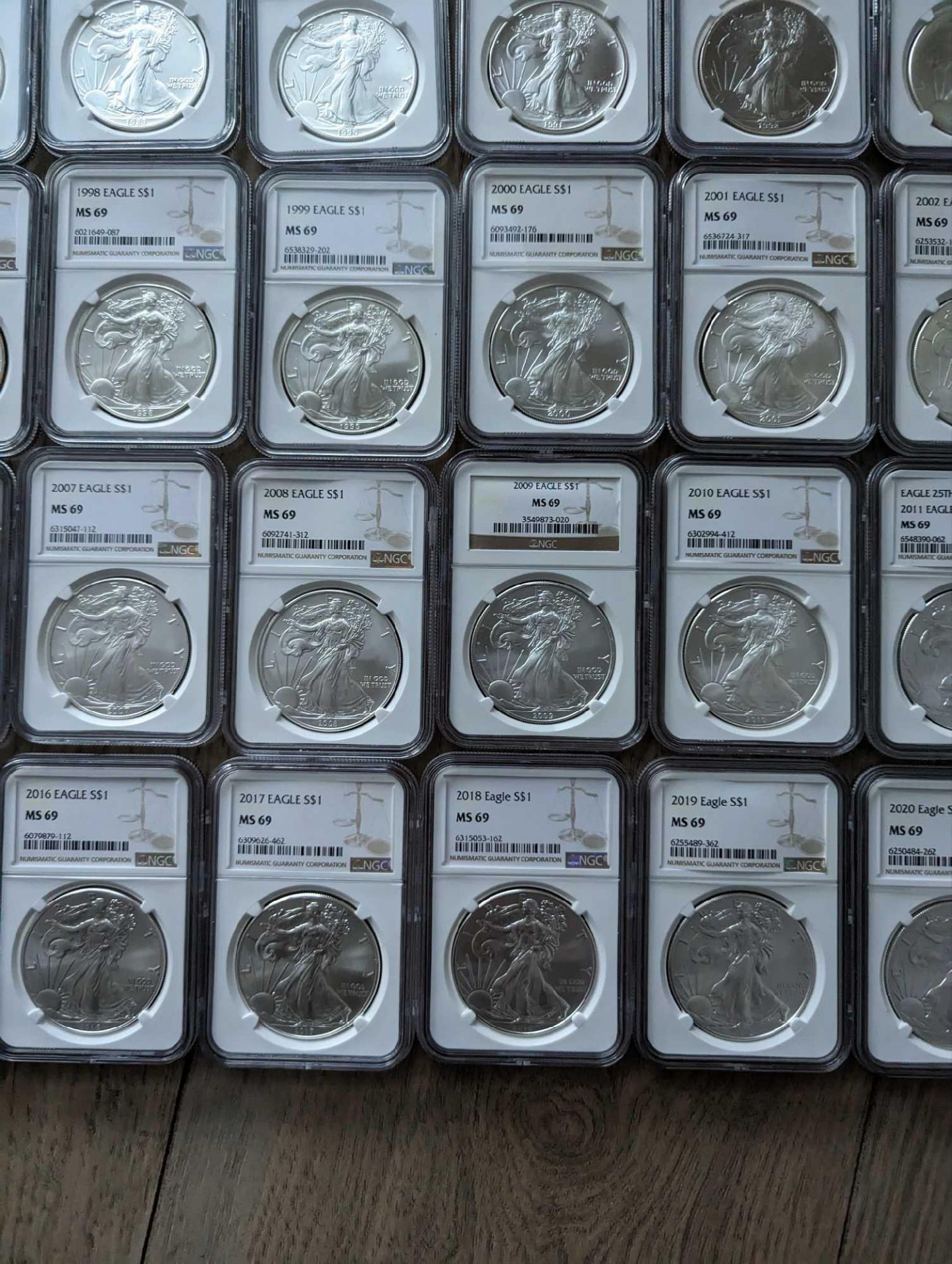 1986 to 2022. complete silver eagle PCGS set in boxes (37 eagles in sequential order)