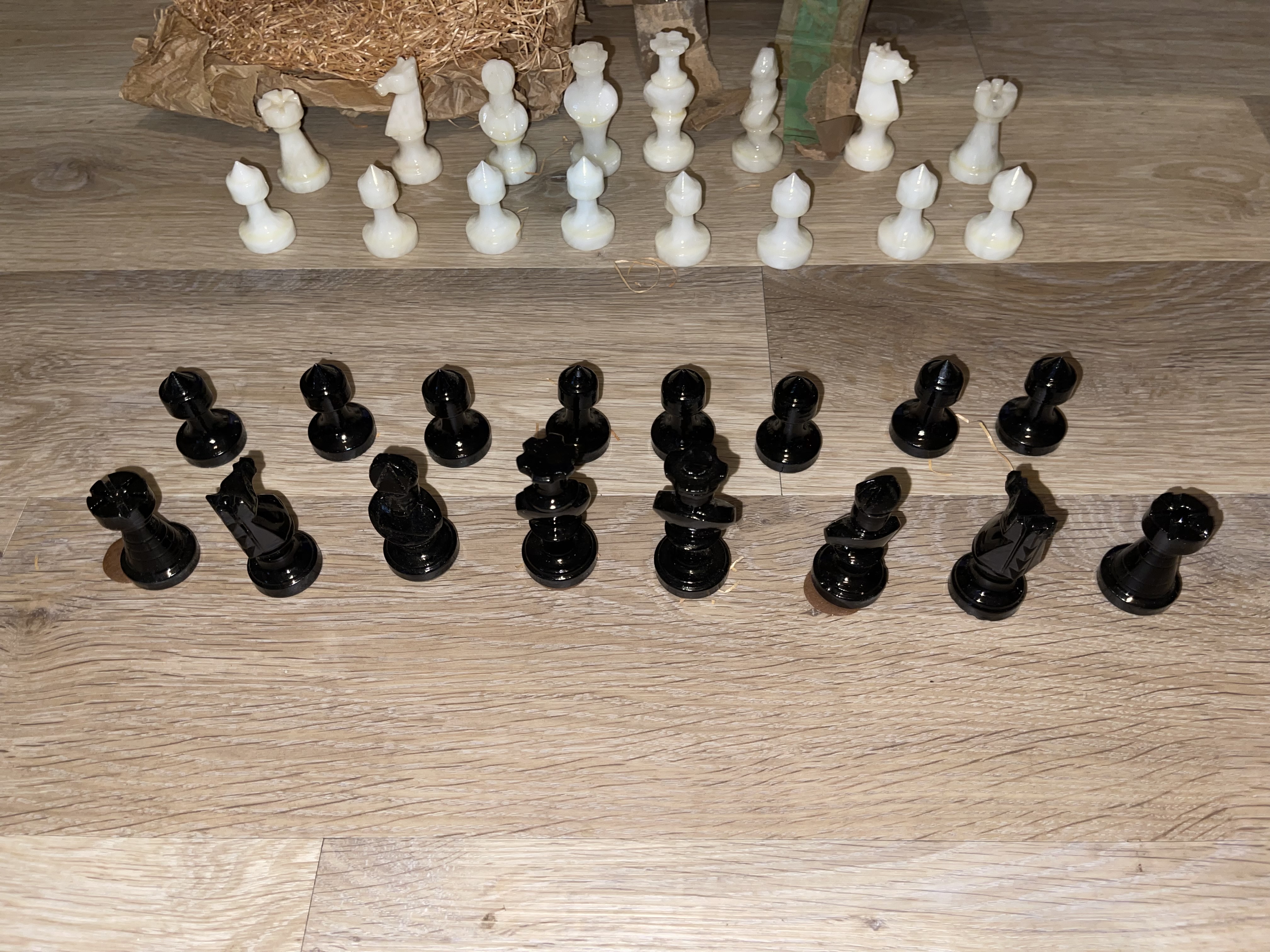 1980's Marble Black and White Chess Pieces, Boxed - Image 3 of 7