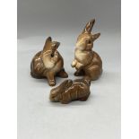 Three Vintage Beswick Small Glazed Brown Rabbits