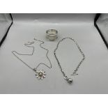 HM Silver Napkin Ring and Two Silver Necklaces