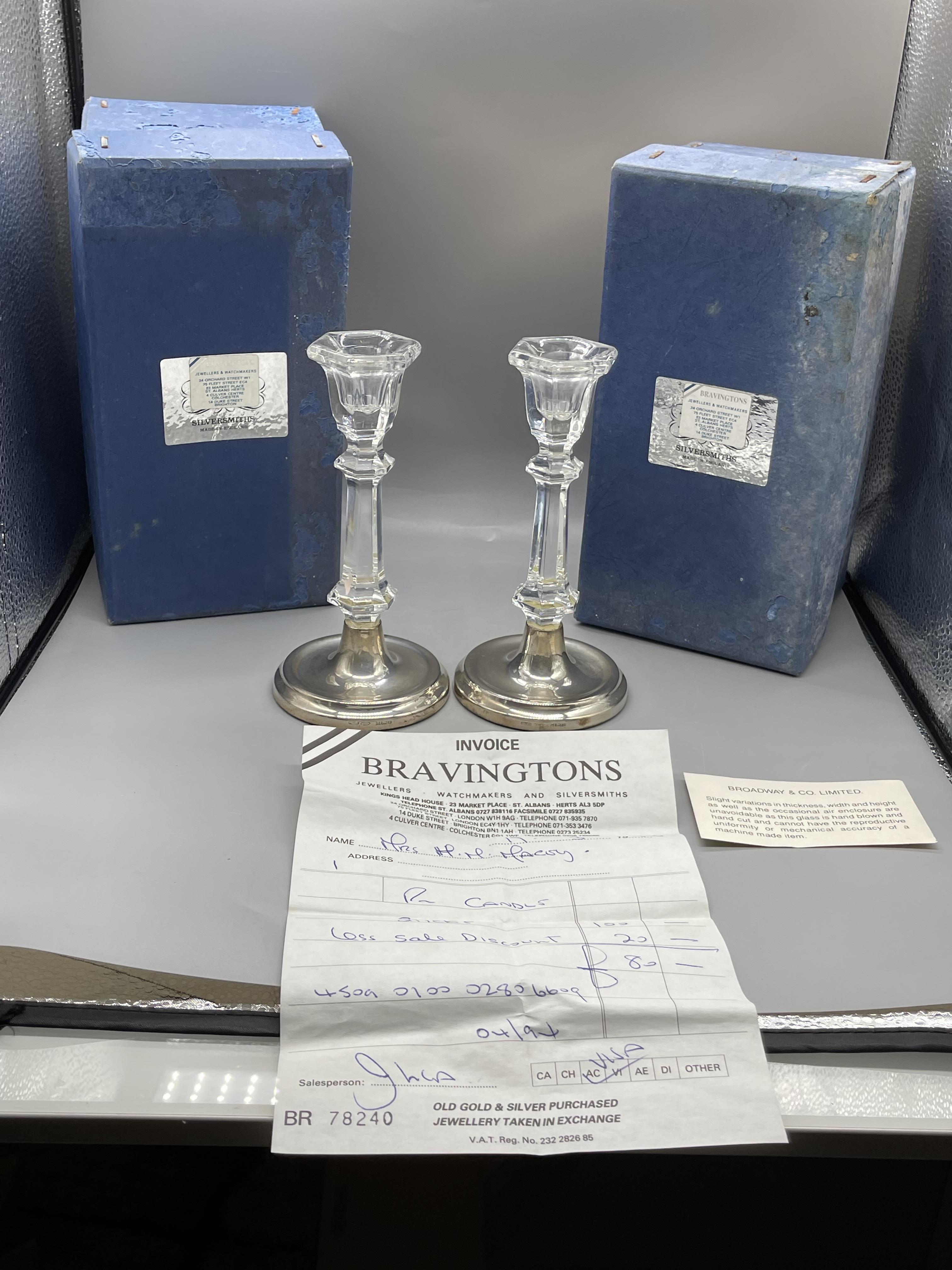 Pair of HM Silver Broadway & Co Candle Sticks. Box - Image 10 of 13