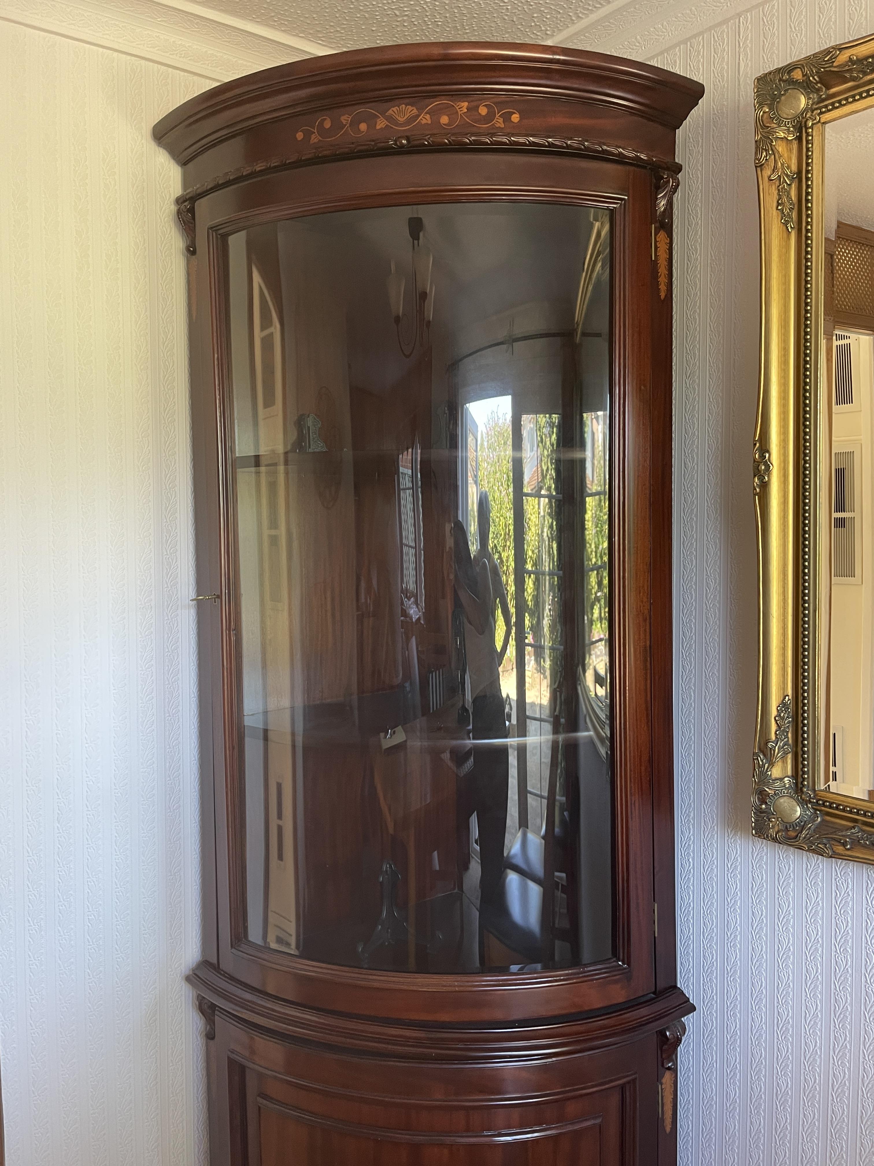 A mid to late 20th century mahogany bow fronted double corner cabinet. - Image 2 of 23
