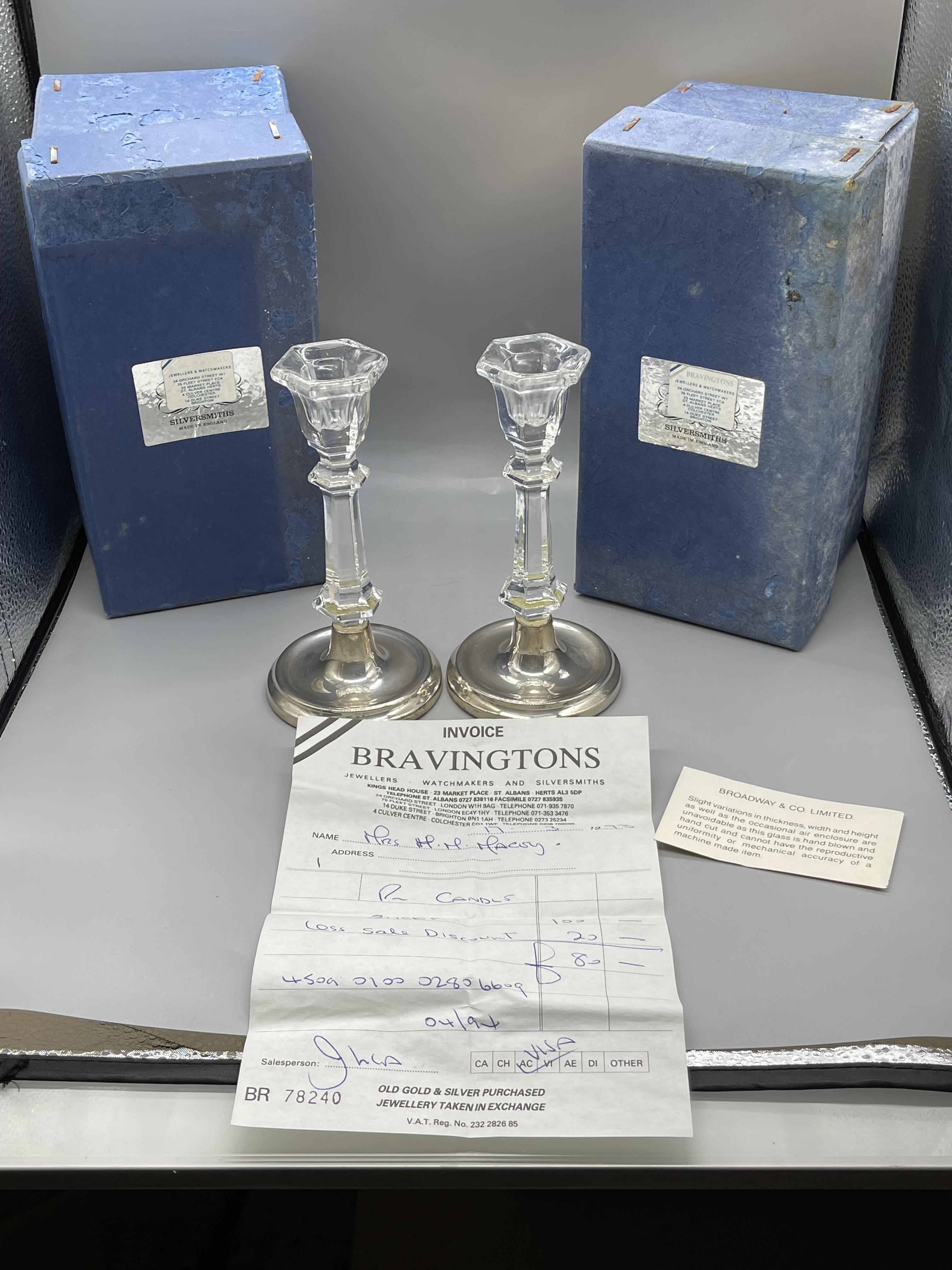 Pair of HM Silver Broadway & Co Candle Sticks. Box