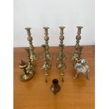 Collection of Brass Candlesticks , Brass Whale Oil