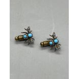Pair of Vintage Enamel and Diamond Fly Pin Brooche
