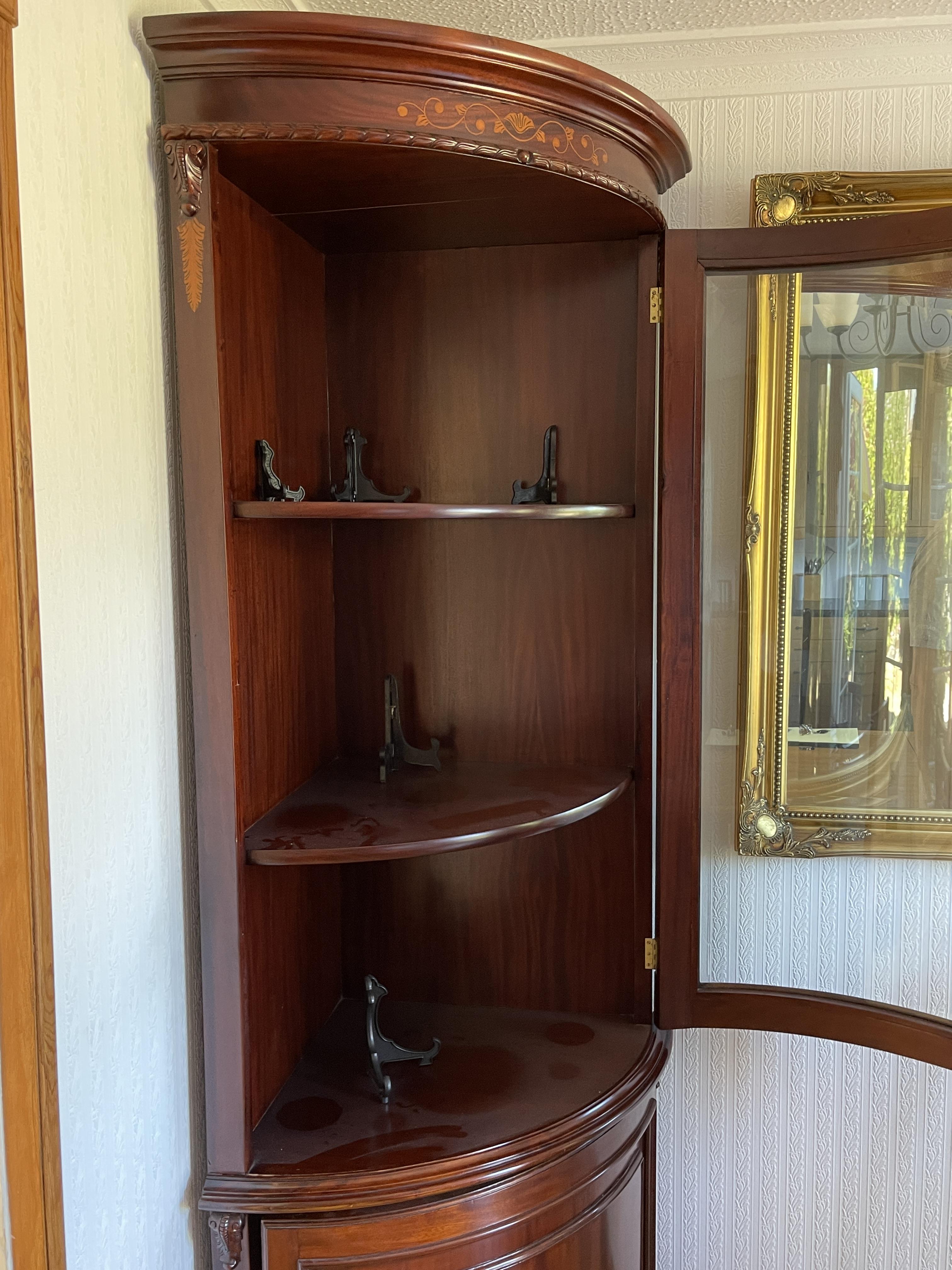 A mid to late 20th century mahogany bow fronted double corner cabinet. - Image 17 of 23