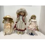 Three Vintage Porcelain Dolls