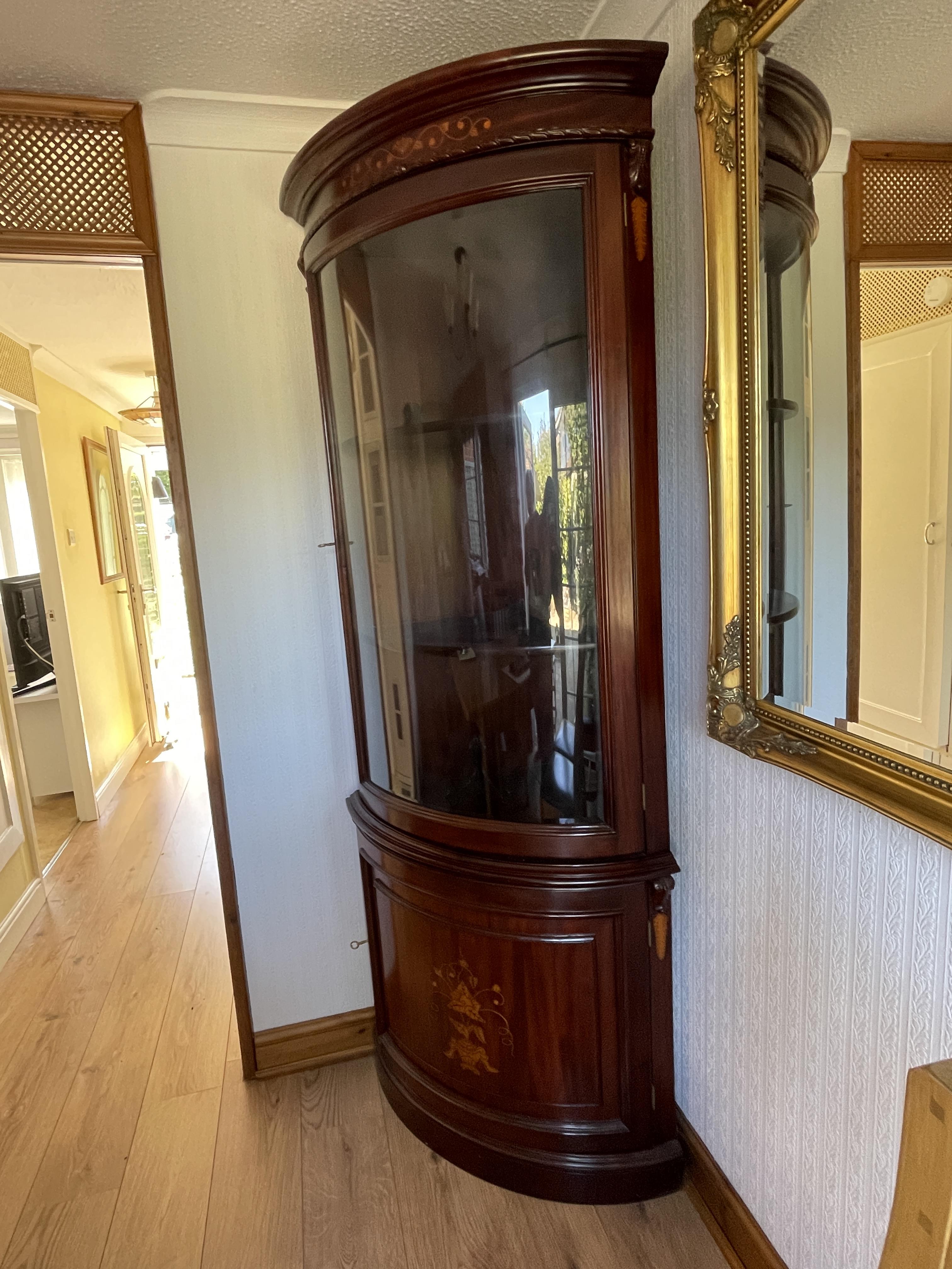 A mid to late 20th century mahogany bow fronted double corner cabinet. - Image 5 of 23