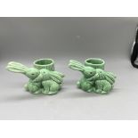 Two Sylvac Art Deco Green Kissing Bunnies Rabbits