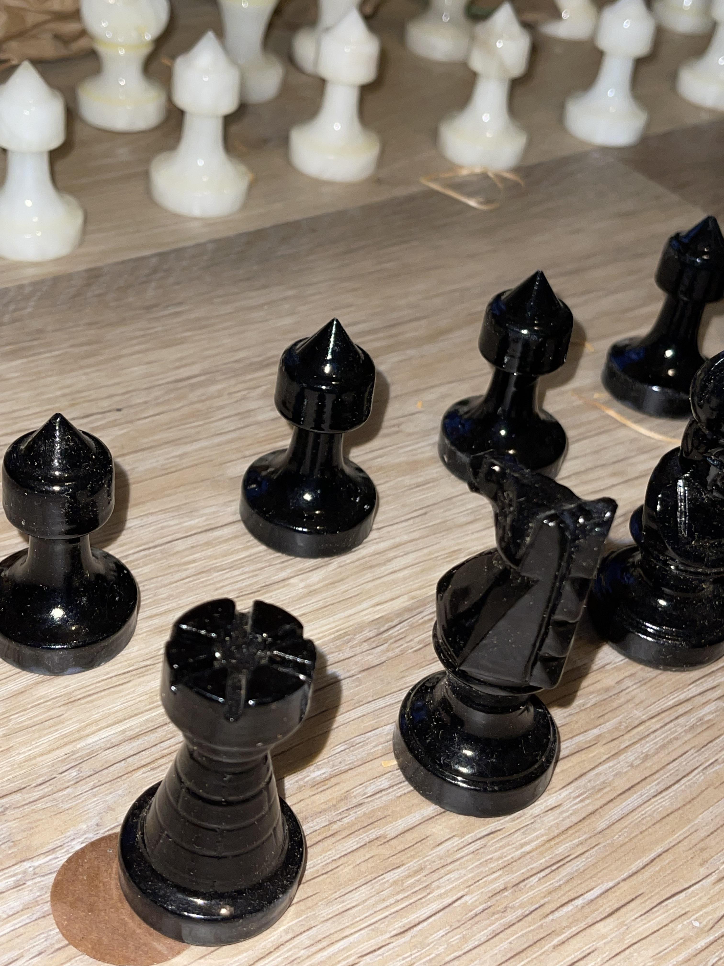 1980's Marble Black and White Chess Pieces, Boxed - Image 7 of 7