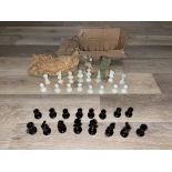 1980's Marble Black and White Chess Pieces, Boxed