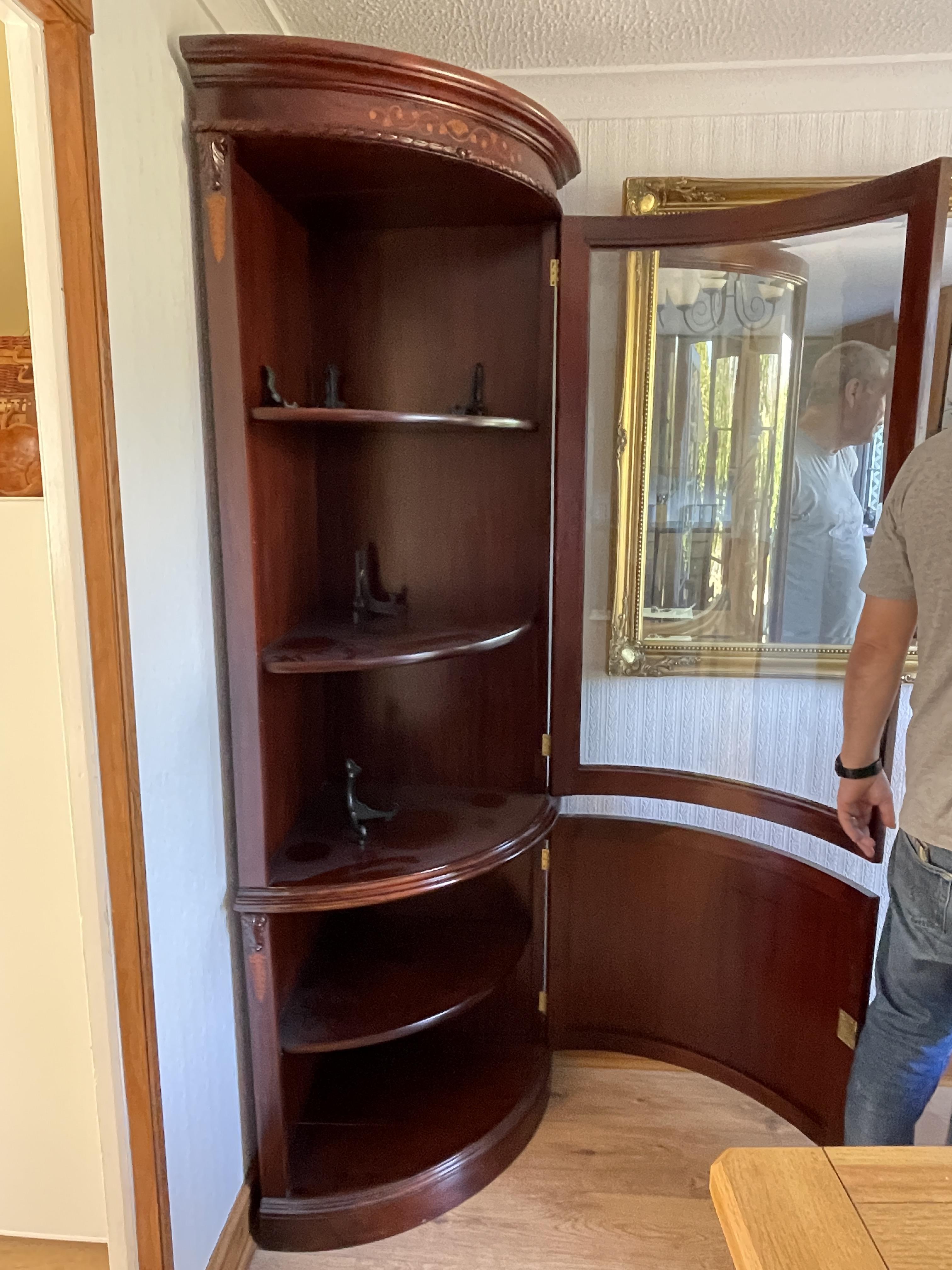 A mid to late 20th century mahogany bow fronted double corner cabinet. - Image 22 of 23