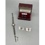 Hallmarked Silver Watch and Two Pairs of Silver Cu