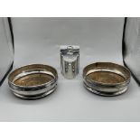 Solid HM Silver Tea Caddy along with pair of Silve