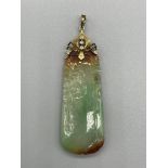 Beautifully Carved Antique Jade Stone on 14ct Gold