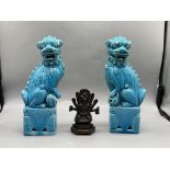 Pair of Turquoise Glazed Porcelain Chinese Foo Dog